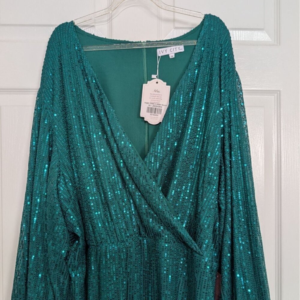 NEW Ivy City Sequin Jagger Dress Womens Size 3X Green Christmas Holiday Party - Picture 2 of 14